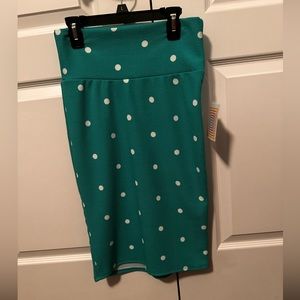 Lularoe Cassie Midi Skirt Size X-Small Teal with white polka dots